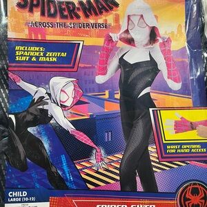 Spider Gwen Halloween Costume Girls Large 10-12 Marvel Jumpsuit Hooded Mask